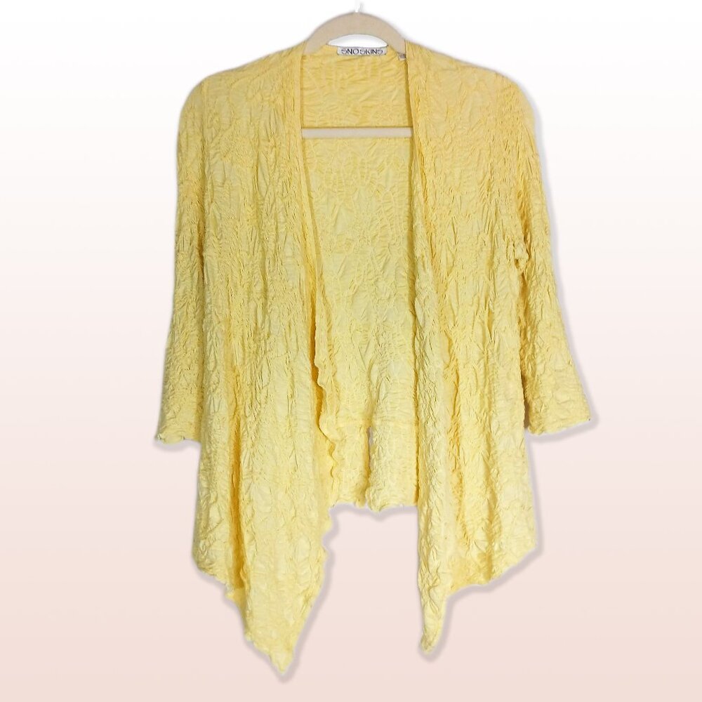 SnoSkins Dreamcatcher Cardigan Lemon Yellow 3/4 Sleeve Open Front Size S
